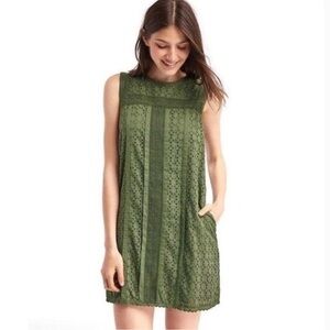 Gap Olive/Cypress Green Sleeveless Eyelet Shift  NWT Sz XS Petite